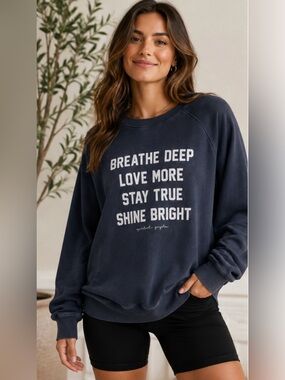 Spiritual Gangster Washed Black Graphic Crewneck Sweatshirt, size Large